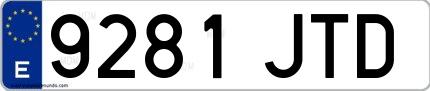 Ejemplo de matrícula española 9281 JTD