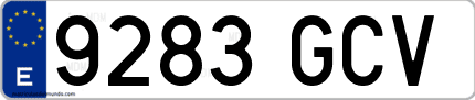 Ejemplo de matrícula de coche ordinaria 9283 GCV