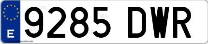 Ejemplo de matrícula española 9285 DWR