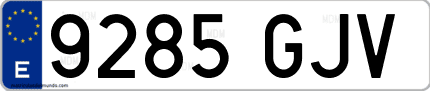 Ejemplo de matrícula de coche ordinaria 9285 GJV
