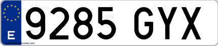 Ejemplo de matrícula de coche ordinaria 9285 GYX