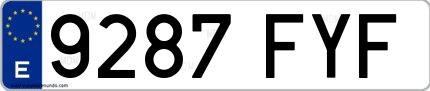 Ejemplo de matrícula española 9287 FYF