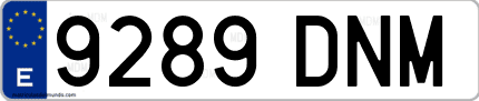 Ejemplo de matrícula de coche ordinaria 9289 DNM