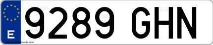 Ejemplo de matrícula española 9289 GHN