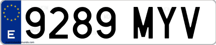 Ejemplo de matrícula de coche ordinaria 9289 MYV