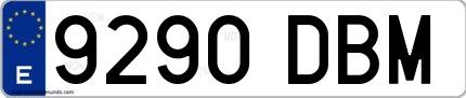 Ejemplo de matrícula de coche ordinaria 9290 DBM