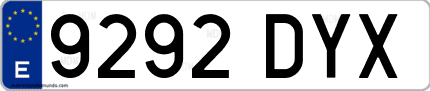 Ejemplo de matrícula de coche ordinaria 9292 DYX