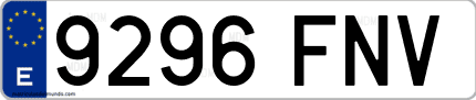 Ejemplo de matrícula de coche ordinaria 9296 FNV