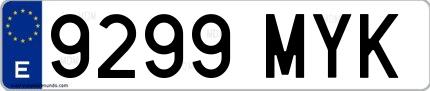 Ejemplo de matrícula de coche ordinaria 9299 MYK