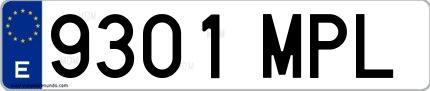 Ejemplo de matrícula española 9301 MPL