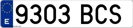 Ejemplo de matrícula española 9303 BCS