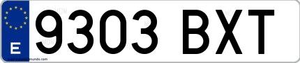 Ejemplo de matrícula española 9303 BXT