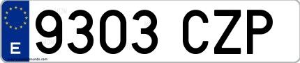 Ejemplo de matrícula de coche ordinaria 9303 CZP