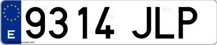 Ejemplo de matrícula de coche ordinaria 9314 JLP