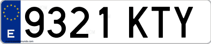 Ejemplo de matrícula de coche ordinaria 9321 KTY