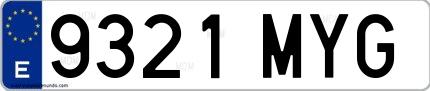 Ejemplo de matrícula española 9321 MYG