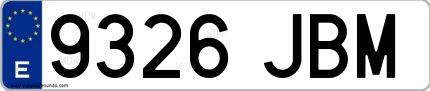 Ejemplo de matrícula española 9326 JBM