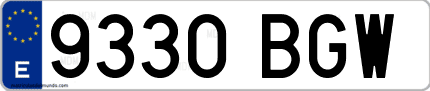 Ejemplo de matrícula de coche ordinaria 9330 BGW