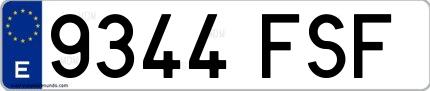 Ejemplo de matrícula española 9344 FSF