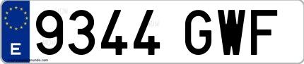 Ejemplo de matrícula española 9344 GWF
