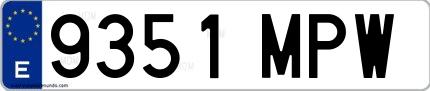 Ejemplo de matrícula española 9351 MPW