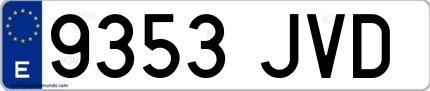 Ejemplo de matrícula española 9353 JVD