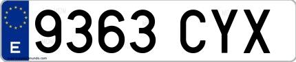 Ejemplo de matrícula española 9363 CYX