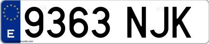 Ejemplo de matrícula española 9363 NJK