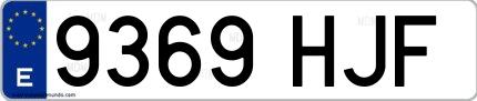 Ejemplo de matrícula española 9369 HJF