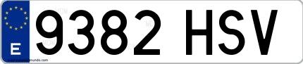 Ejemplo de matrícula española 9382 HSV