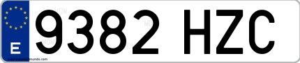 Ejemplo de matrícula de coche ordinaria 9382 HZC