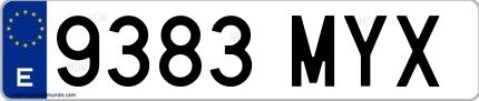 Ejemplo de matrícula de coche ordinaria 9383 MYX