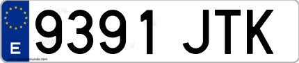 Ejemplo de matrícula de coche ordinaria 9391 JTK