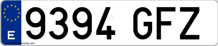 Ejemplo de matrícula de coche ordinaria 9394 GFZ