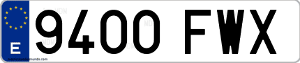 Ejemplo de matrícula de coche ordinaria 9400 FWX