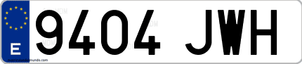 Ejemplo de matrícula de coche ordinaria 9404 JWH