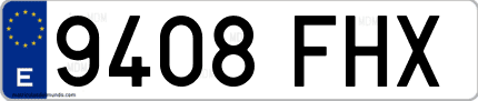Ejemplo de matrícula de coche ordinaria 9408 FHX