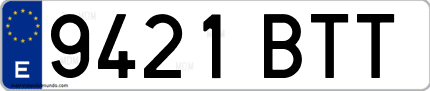 Ejemplo de matrícula de coche ordinaria 9421 BTT