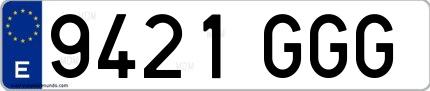 Ejemplo de matrícula española 9421 GGG