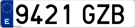 Ejemplo de matrícula de coche ordinaria 9421 GZB