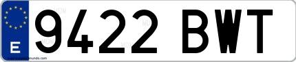 Ejemplo de matrícula española 9422 BWT
