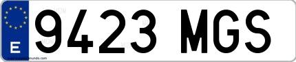 Ejemplo de matrícula española 9423 MGS