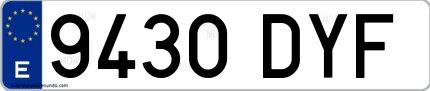 Ejemplo de matrícula española 9430 DYF