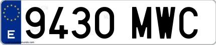 Ejemplo de matrícula española 9430 MWC