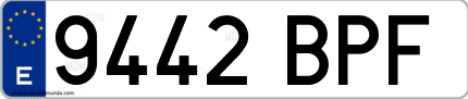 Ejemplo de matrícula de coche ordinaria 9442 BPF