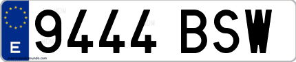 Ejemplo de matrícula de coche ordinaria 9444 BSW