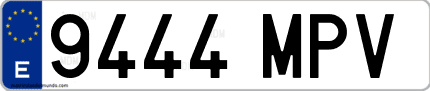 Ejemplo de matrícula de coche ordinaria 9444 MPV