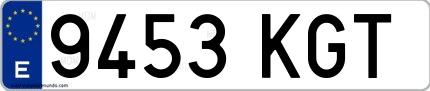 Ejemplo de matrícula española 9453 KGT