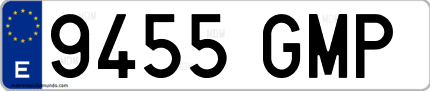 Ejemplo de matrícula de coche ordinaria 9455 GMP