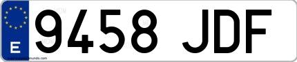 Ejemplo de matrícula española 9458 JDF